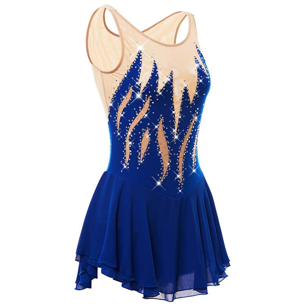 JRUIA Vestito A Rotelle per Pattinaggio Artistico sul Ghiaccio da Bambina Senza Maniche Costume di Danza Classica con Strass Fatto A Mano Body da Donna Classico per La Pratica della Ginnastica