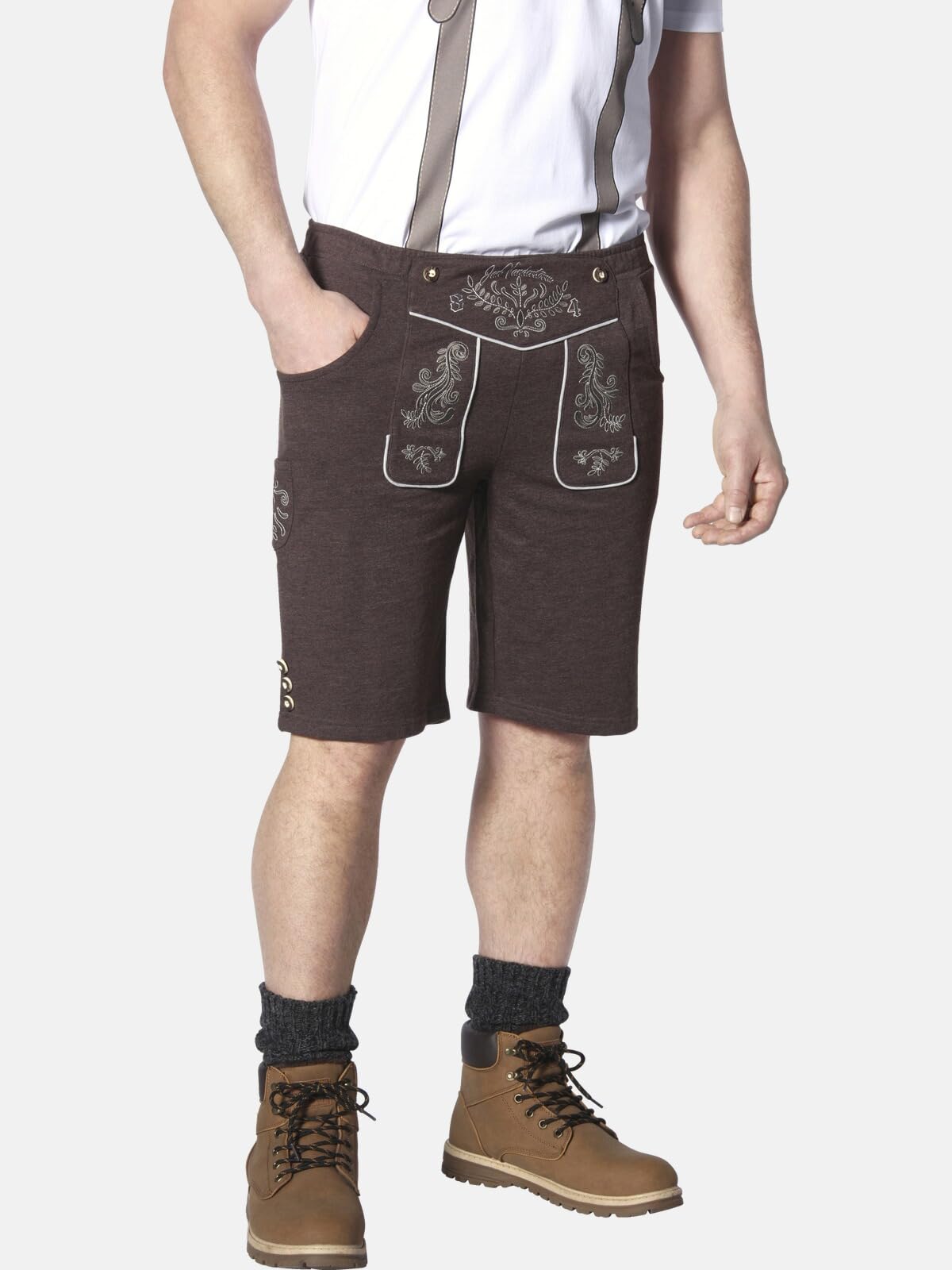 Jan Vanderstorm Herren Sweatbermuda Dennik | Trachtenhose | Lederhose-Look | Oktoberfest