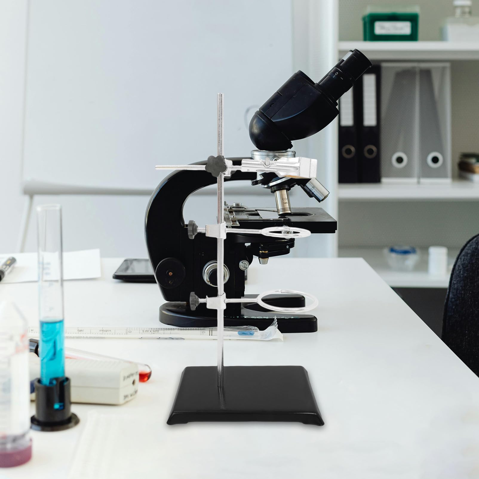 Supporto per Laboratorio Nero in Ferro 40cm Morsetto ad Anello Regolabile per Becher e Apparecchiature da Laboratorio per Riscaldamento e Filtrazione