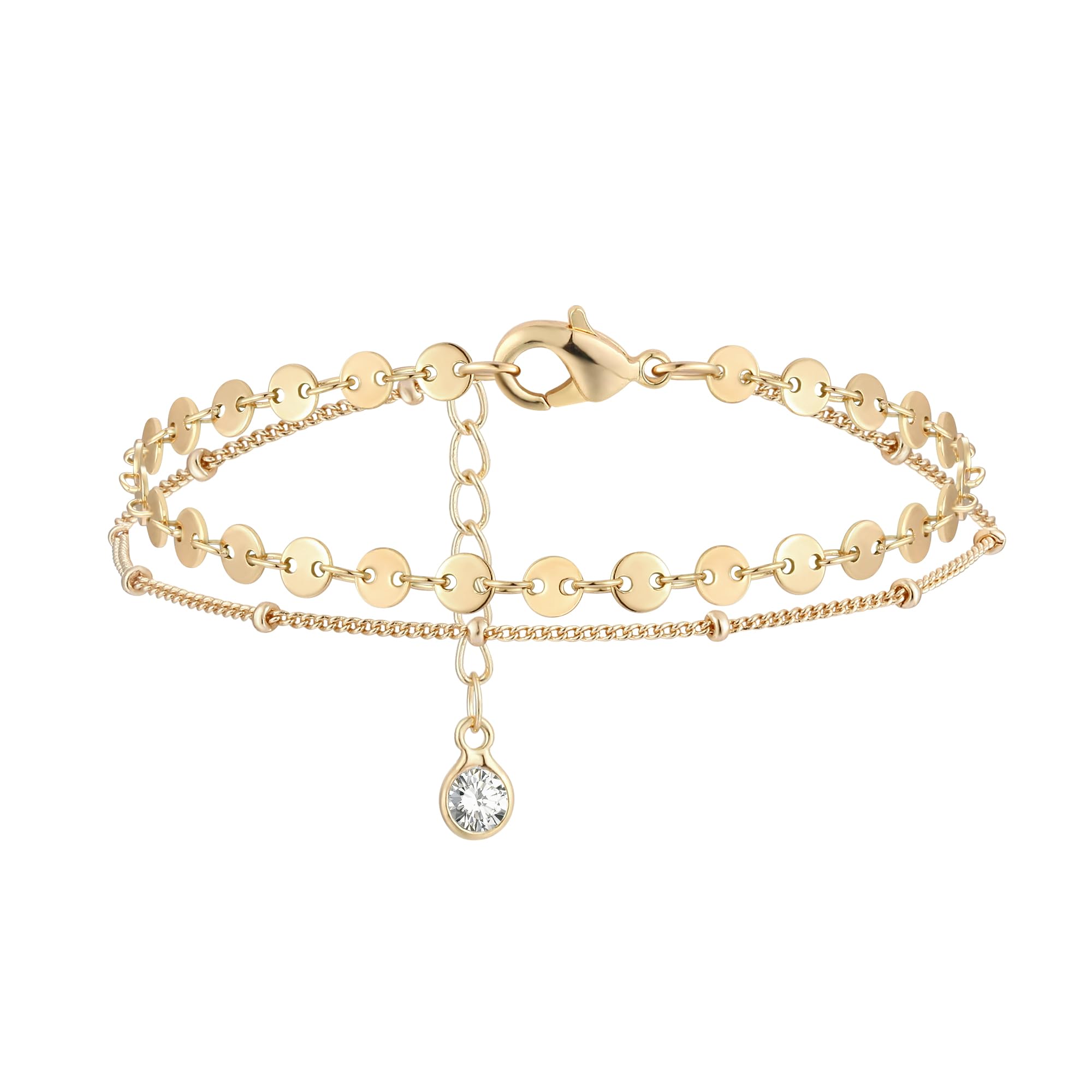 Jenosy 14K Vergoldet Armband Damen Gold Personalisiertes Verstellbar Anhänger Armband für Frauen Mädchen Schmuck