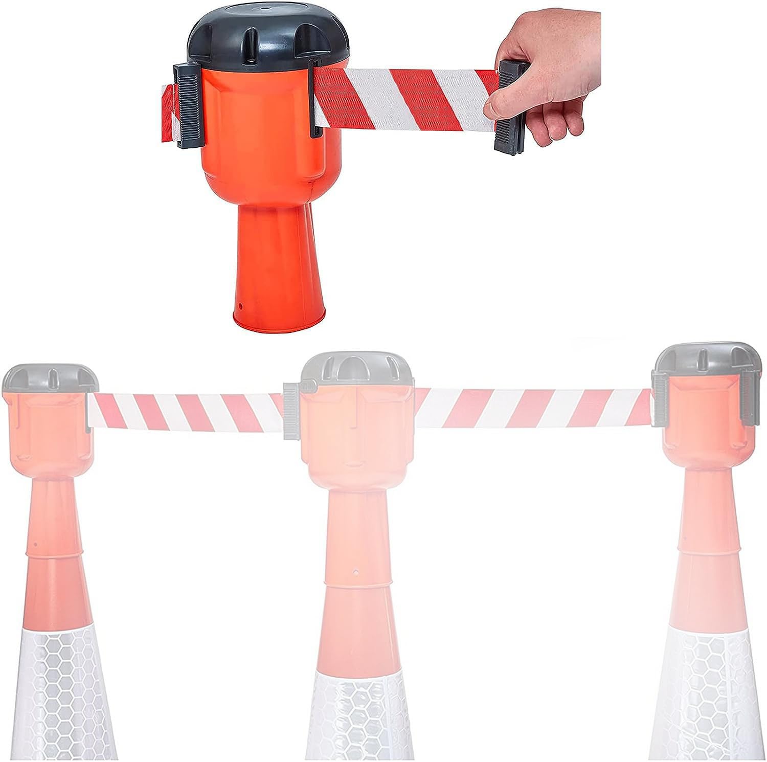 Cono stradale retrattile da 10 m con nastro di segnalazione pericolo | Cintura barriera di emergenza for il controllo della folla(Red)