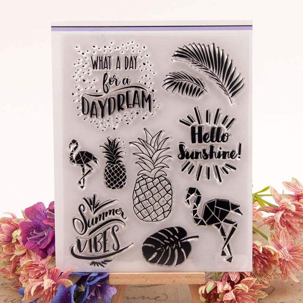 Uteruik Lot De Tampons En Silicone Transparent Style Tropical Pour Création De Cartes, Loisirs Créatifs, Scrapbooking, Album De Décoration, 1