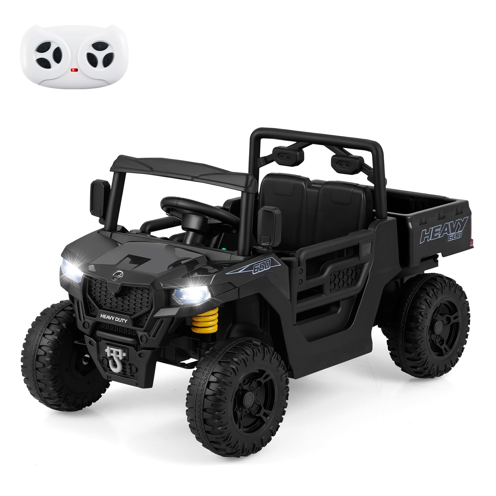 COSTWAY Kids Ride on Dump Truck, 12V/24V Electric Ride on Construction Car with Remote Control, Dump Bed, Music, Story, LED Lights, Spring Suspension, for Boys Girls Aged 3-8 (12V, Black)