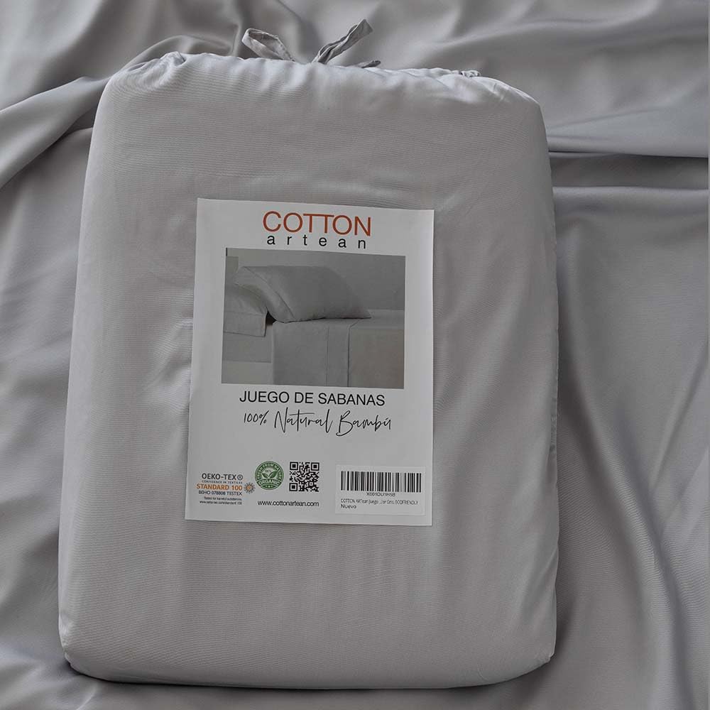 COTTON ARTean Zestaw pościeli Bambusowy Szary. ORGANICZNE i HIPOALERGENICZNE Łóżko 90 x 190/200. Kolor szary. ECOFRIENDLY