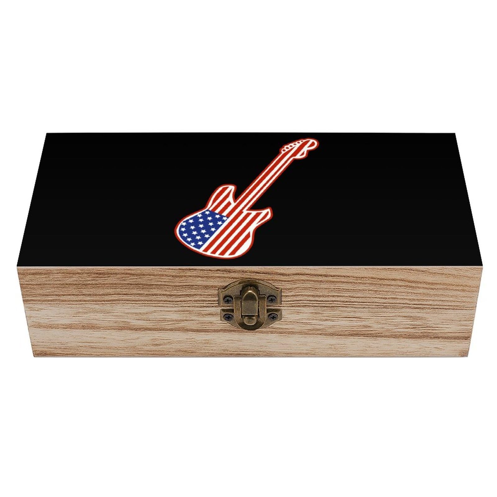 CGSBNGHA Americans-Rocks And Roll Guitars Wooden Storage Boxes with Lid Memory Box Decorative Organiser for Office And Home