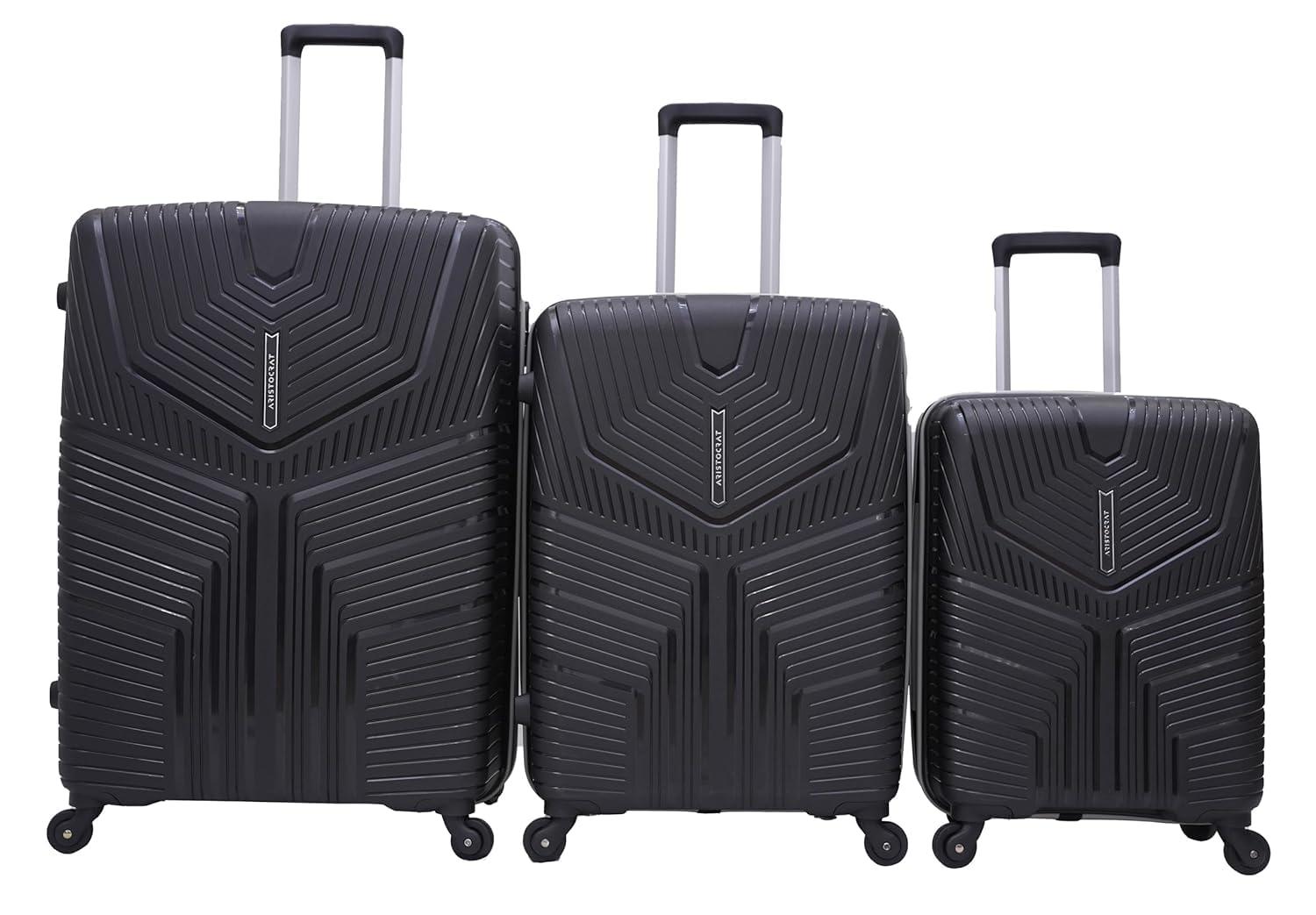 Aristocrat 3 Pc Set Cabin 55 cm (Small),65 cm (Medium),75 cm (Large) 4 Wheels Trolley,Hard Case Lightweight Bag & Combination Lock Suitcase with 7 Years International Warranty (R.Black)