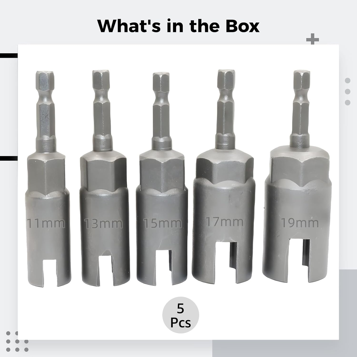 Set Driver Nut Wing Power, Shutters Hurricane for Sockets Impact, Includes Mm 11/13/15/17/19, Drivers Nut Shank Hex in 1/4 Pcs Five, Alloy Vanadium Chrome Robust