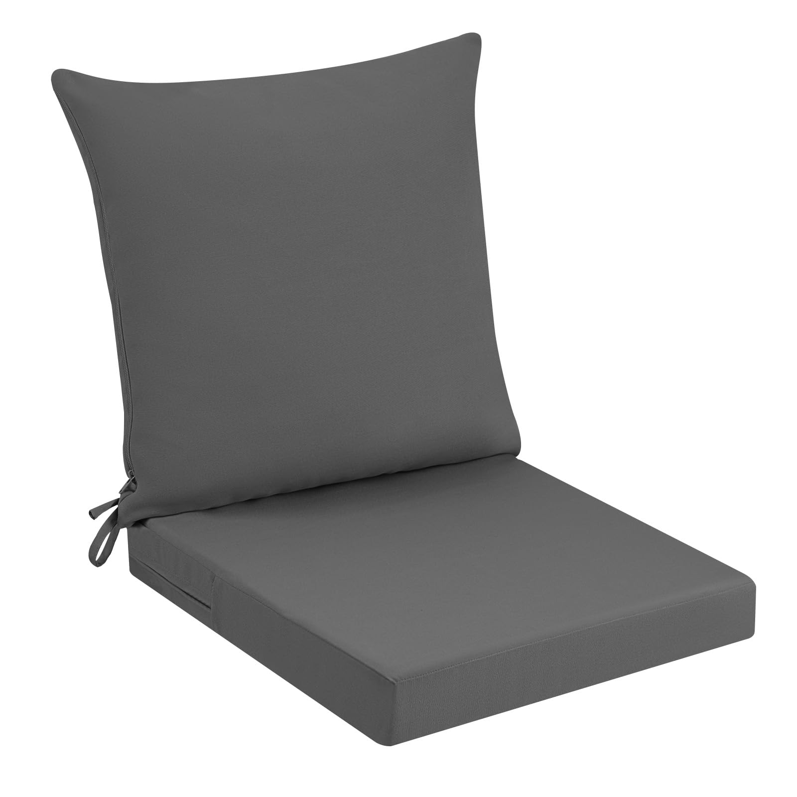 PRIMEPATIO Outdoor Garden Chair Cushion with Backrest, 7cm Thick Waterproof Patio Seat Pad with Removable Cover, Patio Furniture Cushion with Ties for Sofa Chairs, 40 x 40cm, Dark Grey