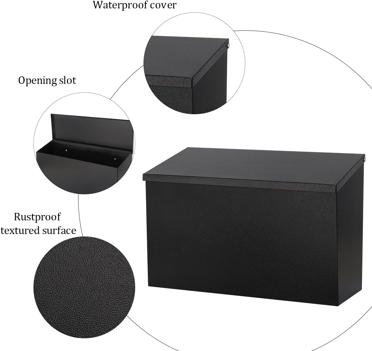 Wall-Mount Mailbox for Outside,Large Capacity Mail Box Waterproof and Rust-Resistant, Galvanized Steel Metal Post Box, Mailboxes for House, 15.7"x9.9"x4.9" Black