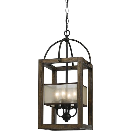B00BL2YZ7A Cal Lighting FX-3536/4 Mission Wood/Metal Four Light Transitional Style Chandelier, Dark Bronze