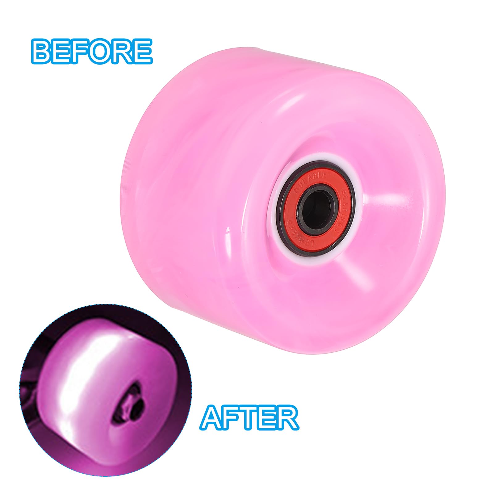 PATIKIL Ensemble de Roues de Patins à roulettes, 4 Pcs 65mm 78A Ensemble de Roues de Skateboard Cruiser Lumineuses avec Roulements Trucks Kit d'Outils pour Patinage Quad Extérieur, Rose
