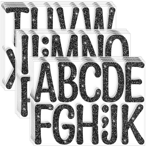 Image of Glitter Letter Stickers, 4 Inch Large Letters for Poster Board (Black)