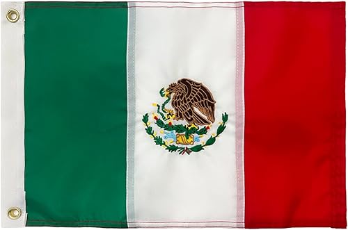 ROTERDON Bandera de México de 12 x 18 pulgadas, bandera mexicana bordada de barco para exteriores, con ojales de latón