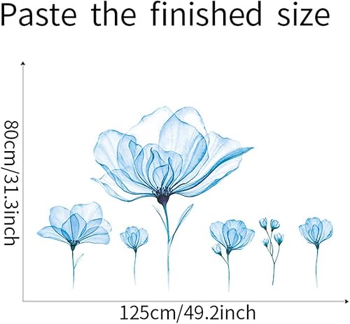 Miniatura 7 de Calcomanías de pared de flores azules, calcomanías de pared florales, vinilo extraíble, despegar y pegar, arte de pared para dormitorio, sala de