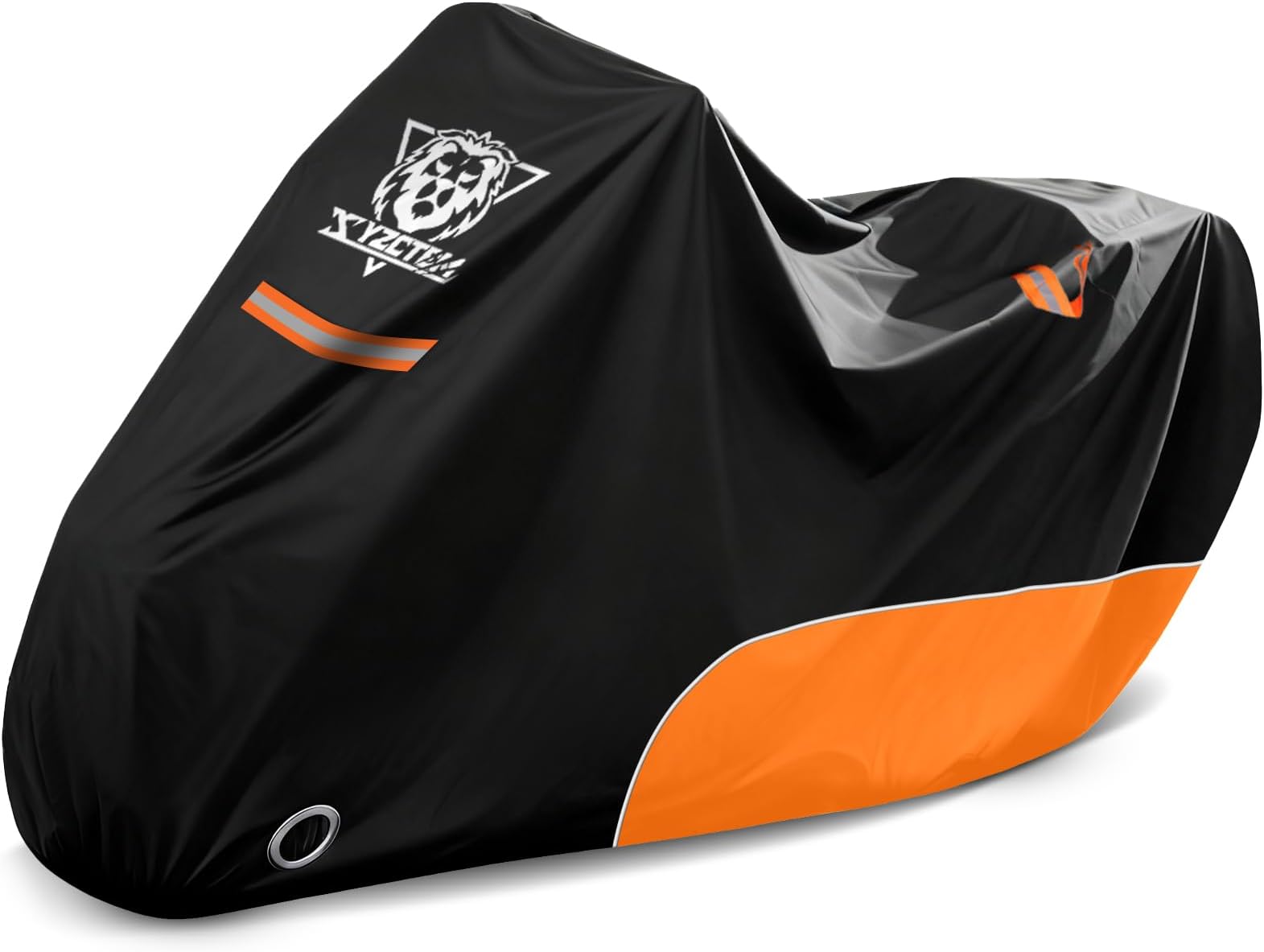 Motorcycle Cover – All Season Waterproof Outdoor Protection – Fit up to 97 Inch Tour Bikes, Choppers and Cruisers – Protect Against Dust, Debris, Rain and Weather(XL,Black& Orange)