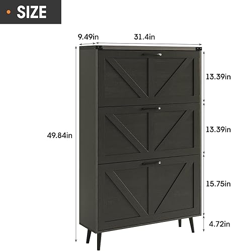Miniatura 43 de Zapatero con 2 cajones abatibles y almacenamiento abierto, armario de almacenamiento de zapatos de granja para entrada, estante organizador estrecho