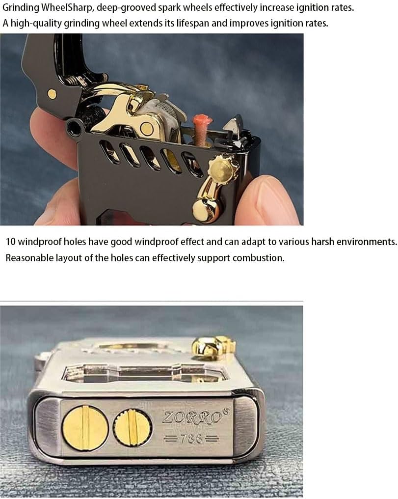 Retro Steampunk Kerosene Lighter, Creative Rocker Arm Windproof Soft Flame Transparent Oil Tank Cool Lighter, Suitable for Outdoor Travel and Camping(A)