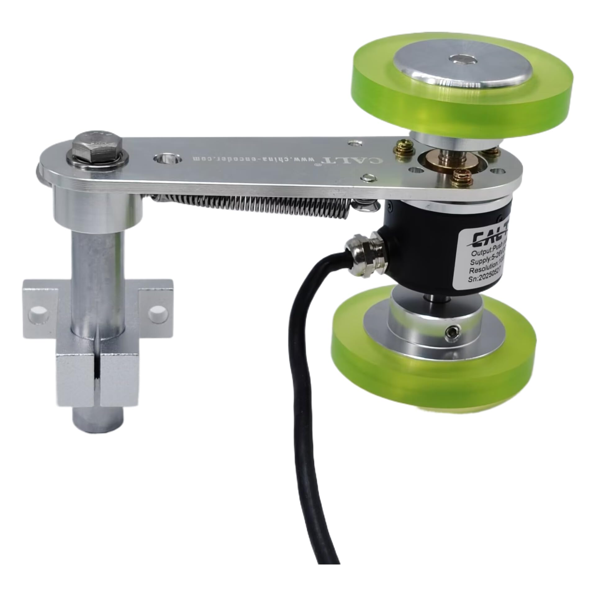 CALT GHW38T - Codificador de eje giratorio de 8 mm, longitud de las ruedas, medición de posición con 2 ruedas de medición de 200 mm y soporte de resorte (edición de controlador de línea, GHW38T