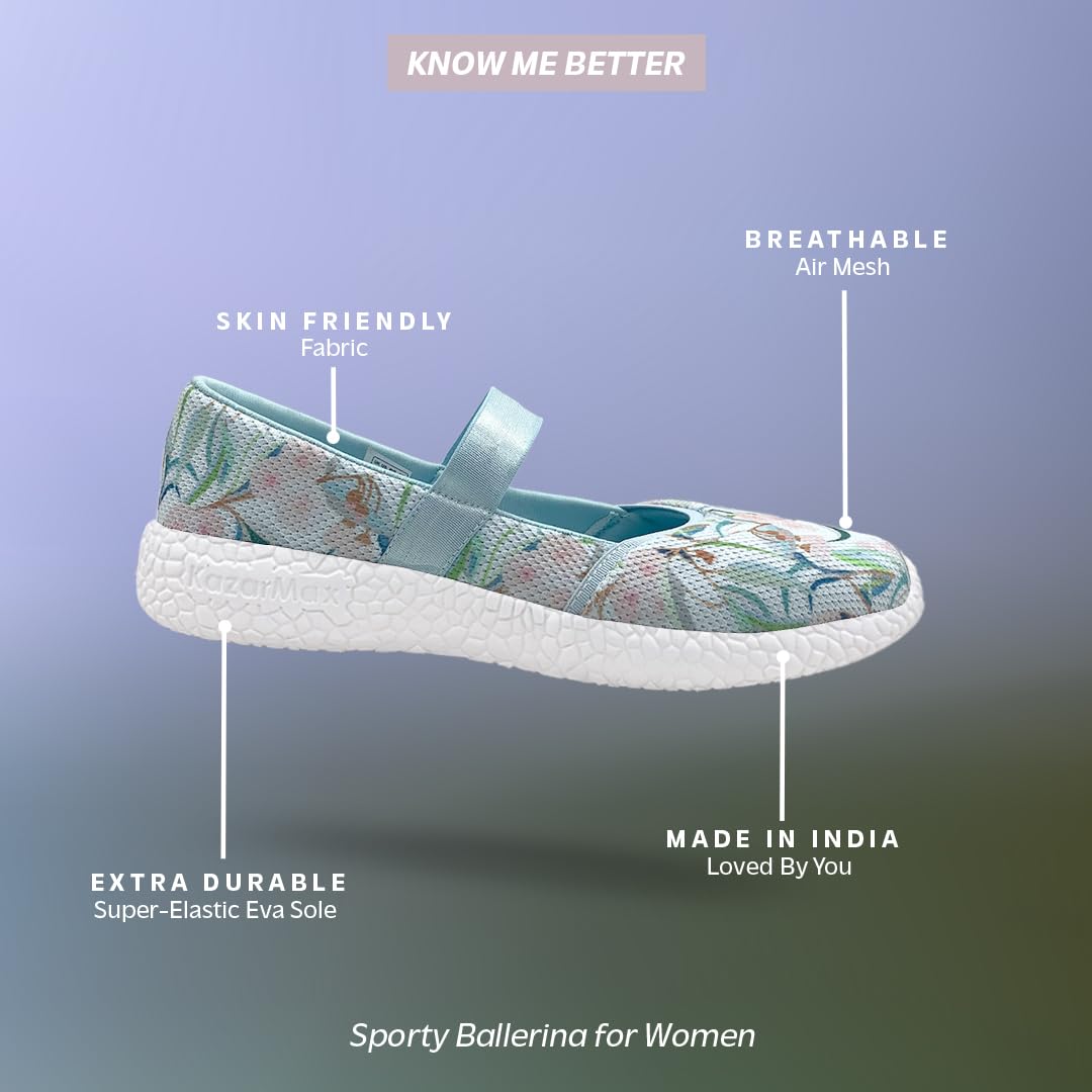 KazarMax Women's Blue Floral Printed Air Cooled Ballerinas Ballet Flat - 5 UK