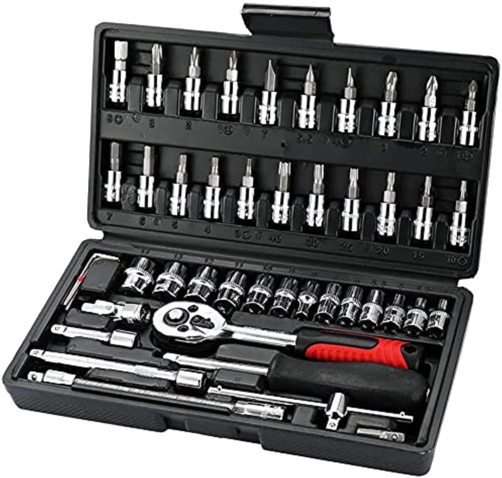 46pcs/set Socket Ratchet Torque Wrench Extension Bar Drill Bits Automobiles Repair Tools Kit Multifunction Repair Hand Tool Kit