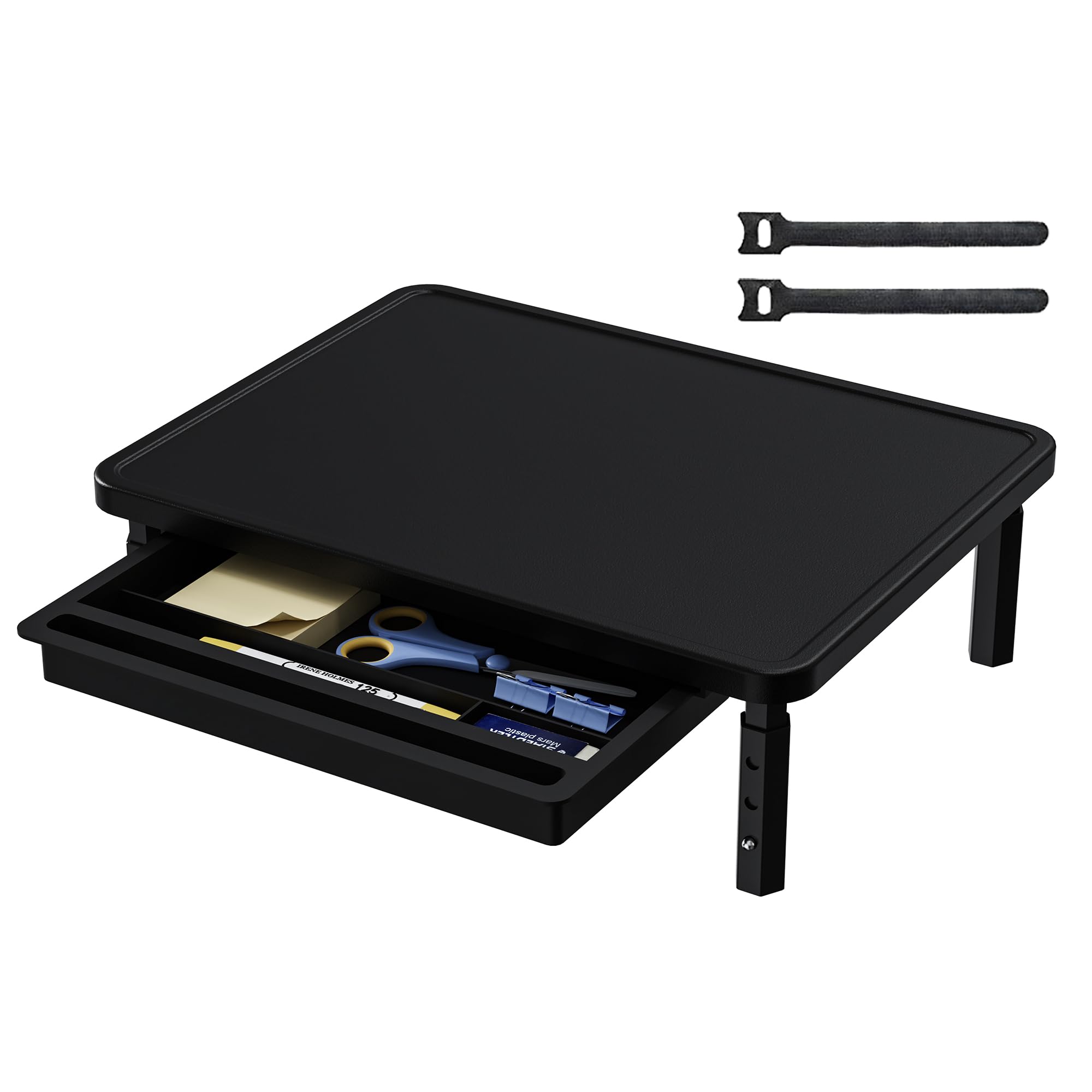 ETHU Monitorständer mit Schublade, 3-fach Höhenverstellbar, bis 25KG | Bildschirmerhöhung Holz mit Kabelmanagement & Kantenschutz, Ergonomischer Bildschirm Ständer für Computer, Notebook