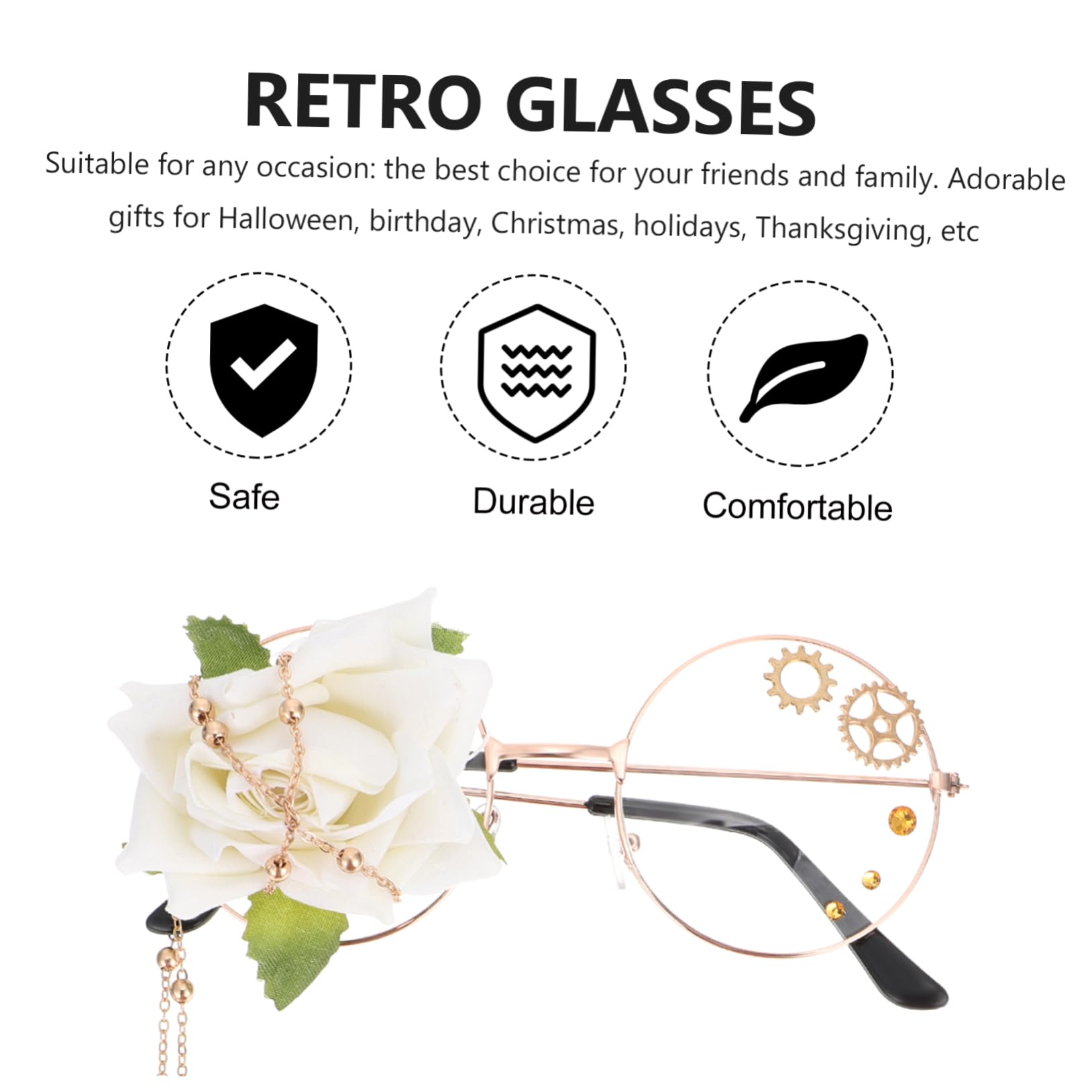 Homoyoyo Steampunk Glasses Fashionable Vintage Goggles Metal Chain for Cosplay and Lolita Wear