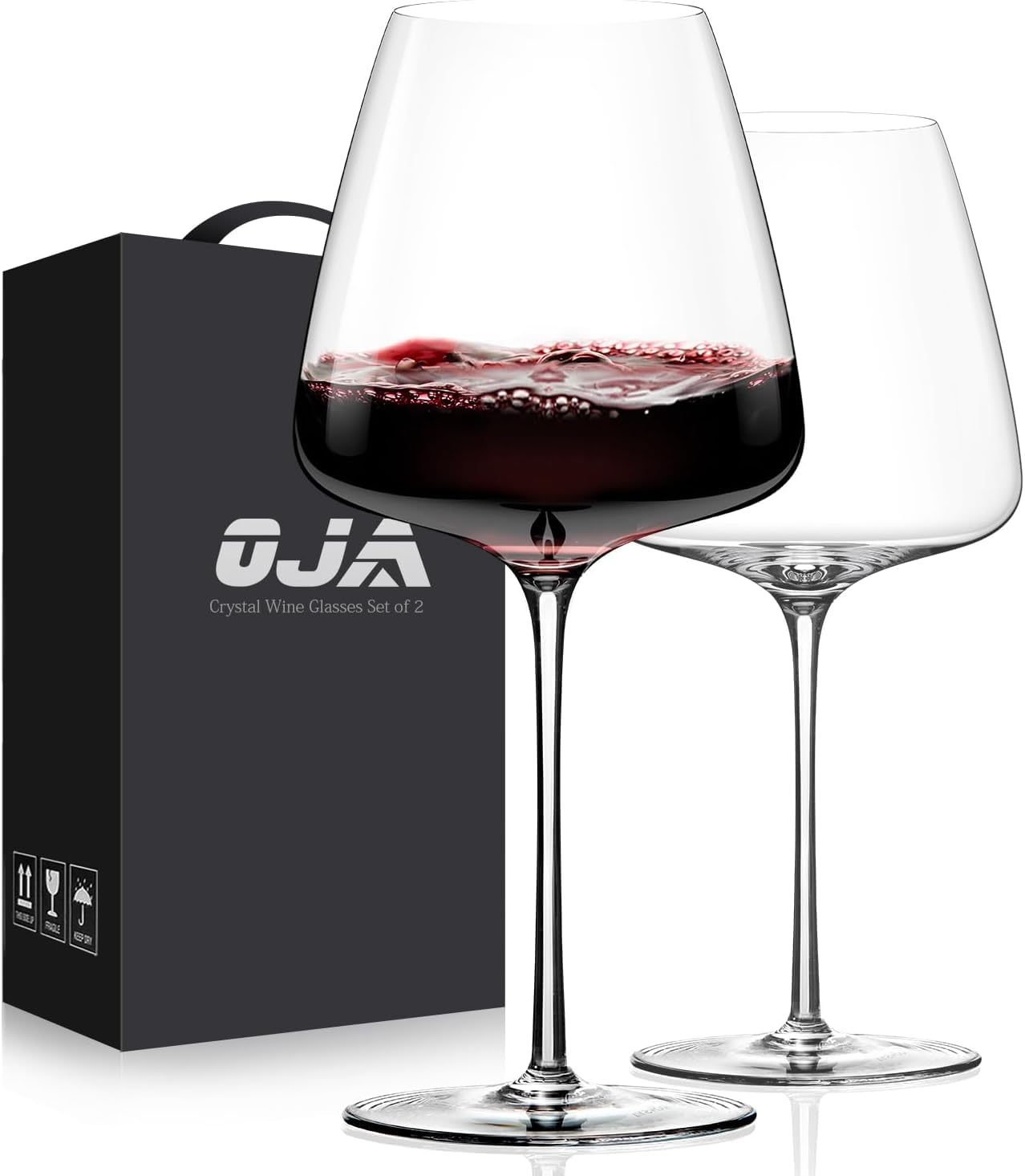 Juego de 2 copas de vino tinto grandes sopladas a mano de cristal borgoña, ligeras, transparentes, mejores para degustación de vino, Navidad, cumpleaños, aniversario, regalos de boda, 23 onzas