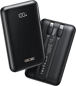 Chargeur portable 10000mAh, banques d'alimentation portables pour téléphone avec charge rapide PD 22.5W, chargeur compact avec câble intégré, compatible avec Apple, Samsung, Google, Motorola et plus (Noir)