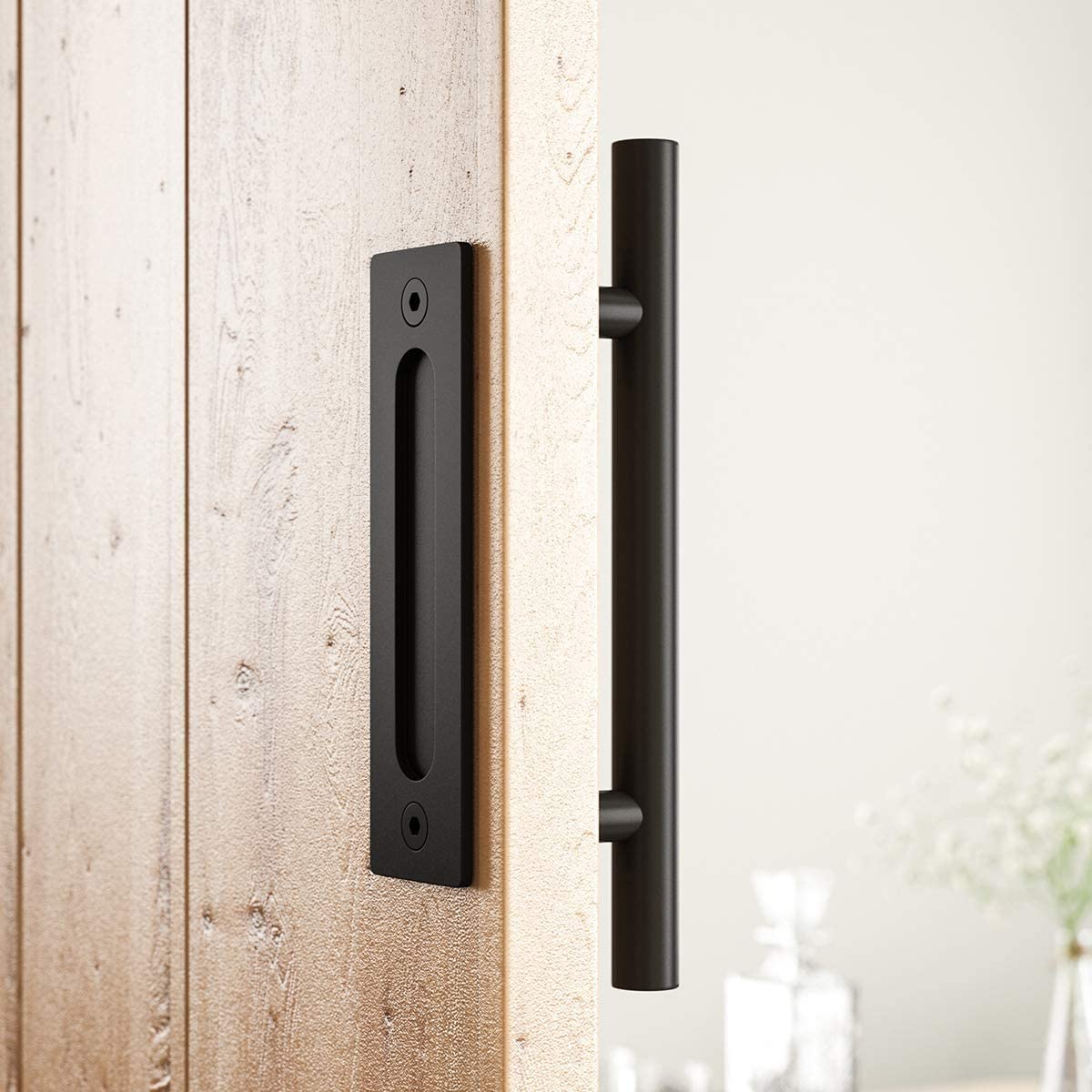 Edede Handle Sliding Door Hardware Door Sliding Barn Household Working Wood Doors Track Hardware Interior Cabinet Closet Hanging Rail Set Smooth Silent Barns(Handle)