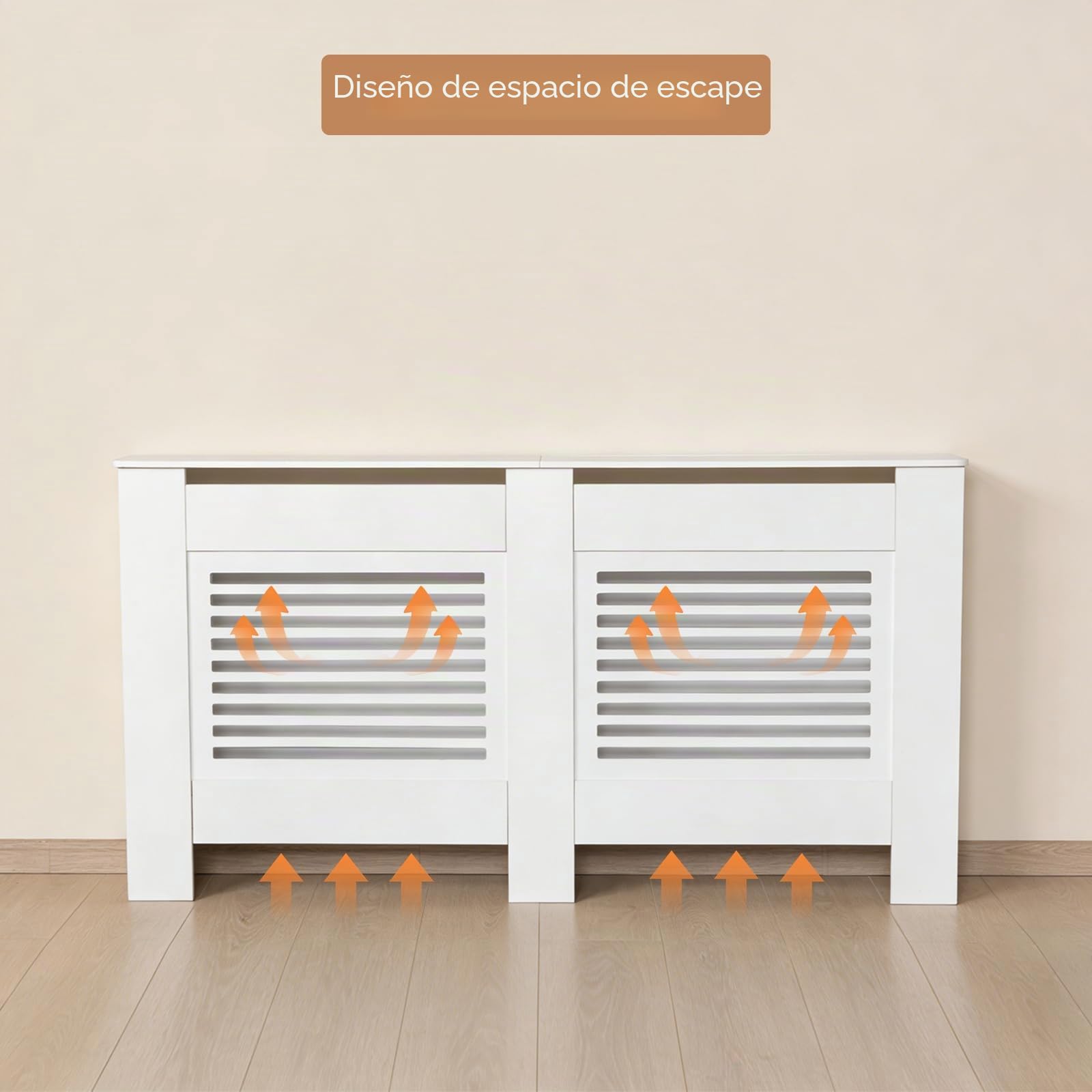 Buybyroom Buffets Altos, Cubierta Radiador, Cubierta Radiador Madera, Lattes Horizontales, para Salón, Dormitorio, Pasillo, 152 X 19 X 82 cm, MDF Blanco
