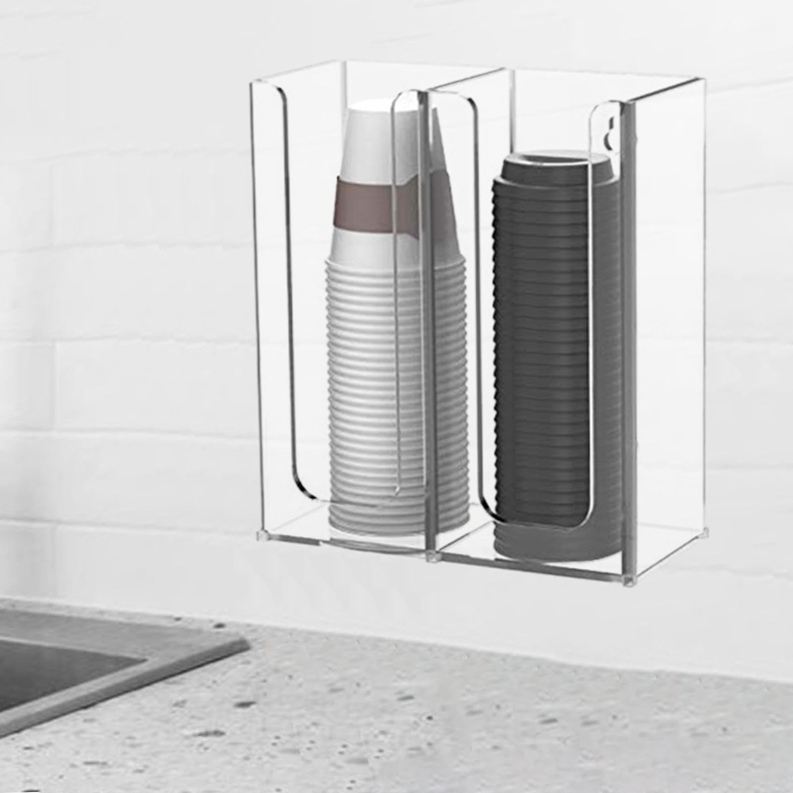 Porta Vasos de Papel Organizador de Cápsulas de Café Dispensador de Vasos Desechables Exhibidor de Vasos Material Acrílico Adecuado para Cocina, 2 Rejillas