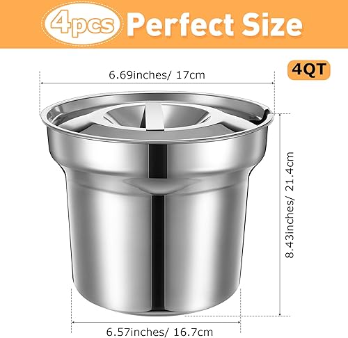 Miniatura 2 de 4 piezas de sartén de acero inoxidable para sopa Bain Marie Pot redondo calentador de sopa con tapa para cocina, hotel, catering, restaurante, bufé,