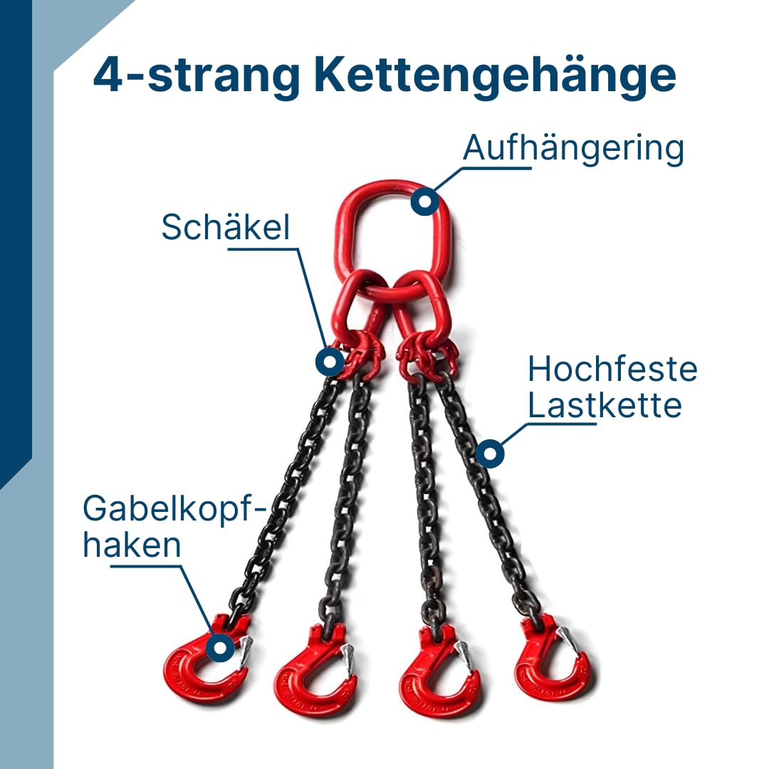 SHT 4-Strang Anschlagkette/Kettengehänge GK 8 | Kettendicke 6 mm | mit Verkürzungshaken | Tragfähigkeit: 2360 kg (0-45°) & 1700 kg (45-60°) | Nutzlänge: 1 m