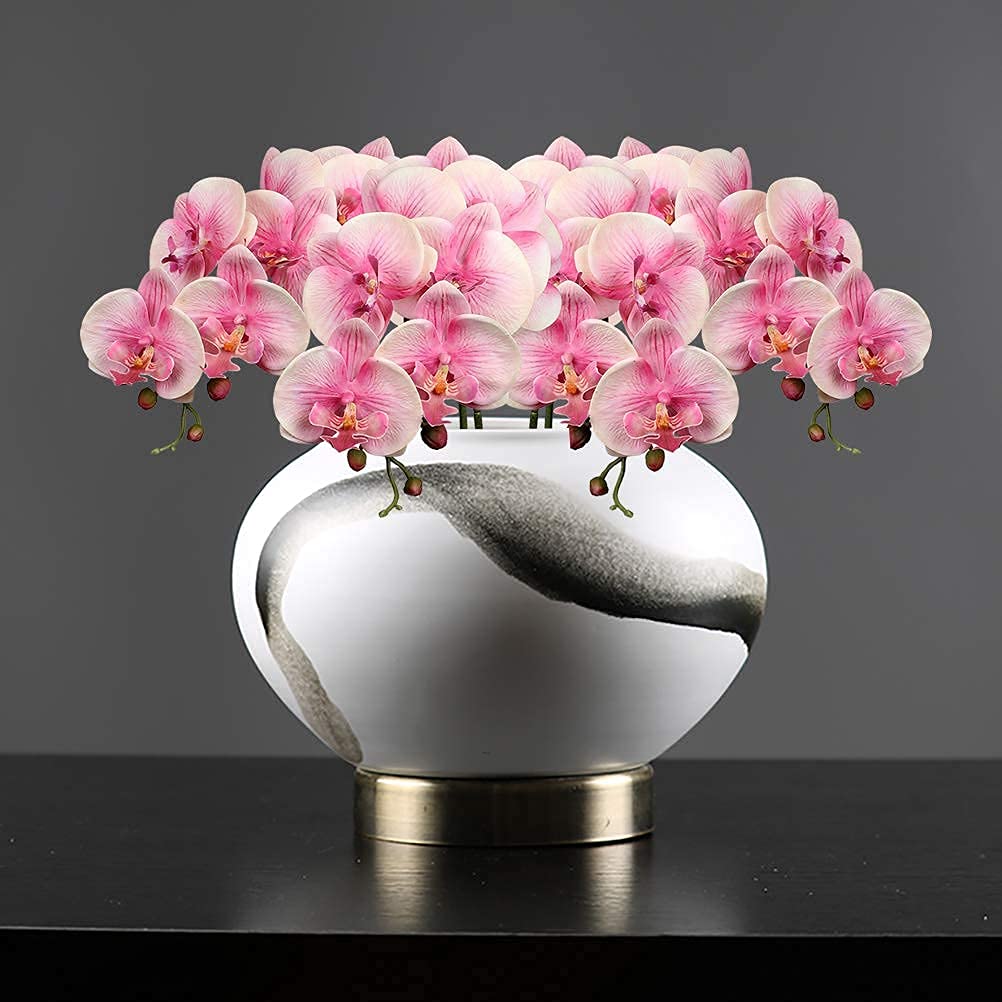 Briful 4 flores artificiales de orquídea artificial Phalenopsis orquídea decorativas blancas flores artificiales artificiales artificiales de tacto real con 9 flores