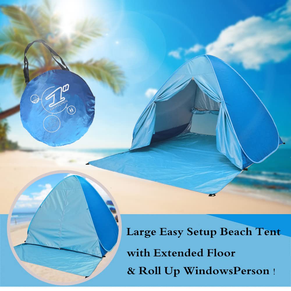 Kvittra Large Pop-Up Beach Tent, Portable Camping Tent Sun Shade Shelter Pop Up Instant Portable Outdoors 2-3 Person Beach Cabana Sets Up in Seconds, Water-Resistant UV Protection Sun Shelter