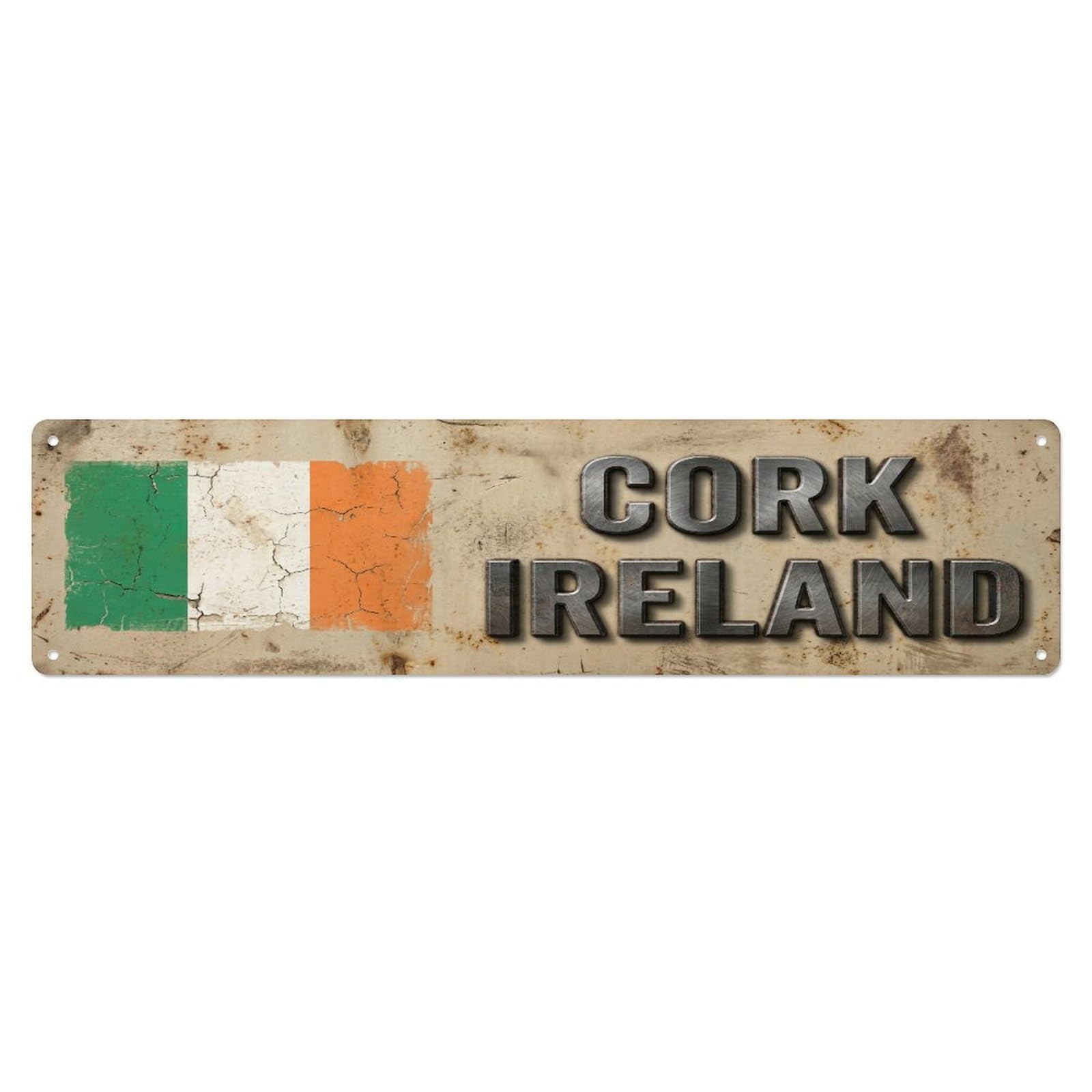 Vintage Cork Ireland Flag Decor Rustic Travel Metal Tin Sign