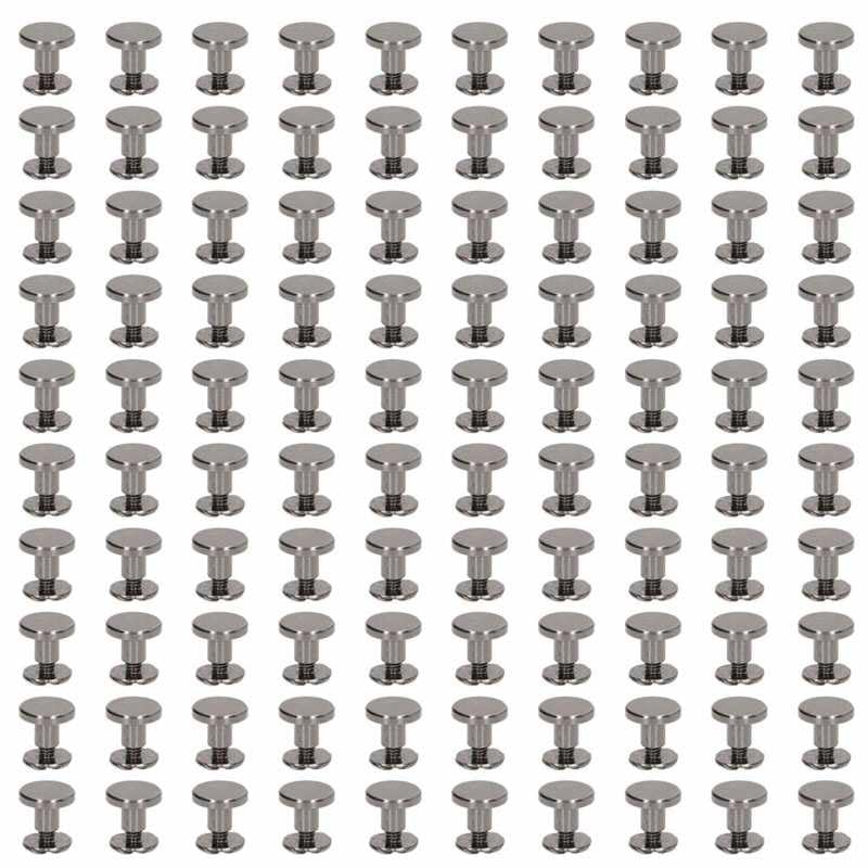 100 Sets Metal Chicago Binding Screws Electroplated Brass Arc Surface Round Flat Head Leather Rivets Screws stainless steel - (Color: Silver)
