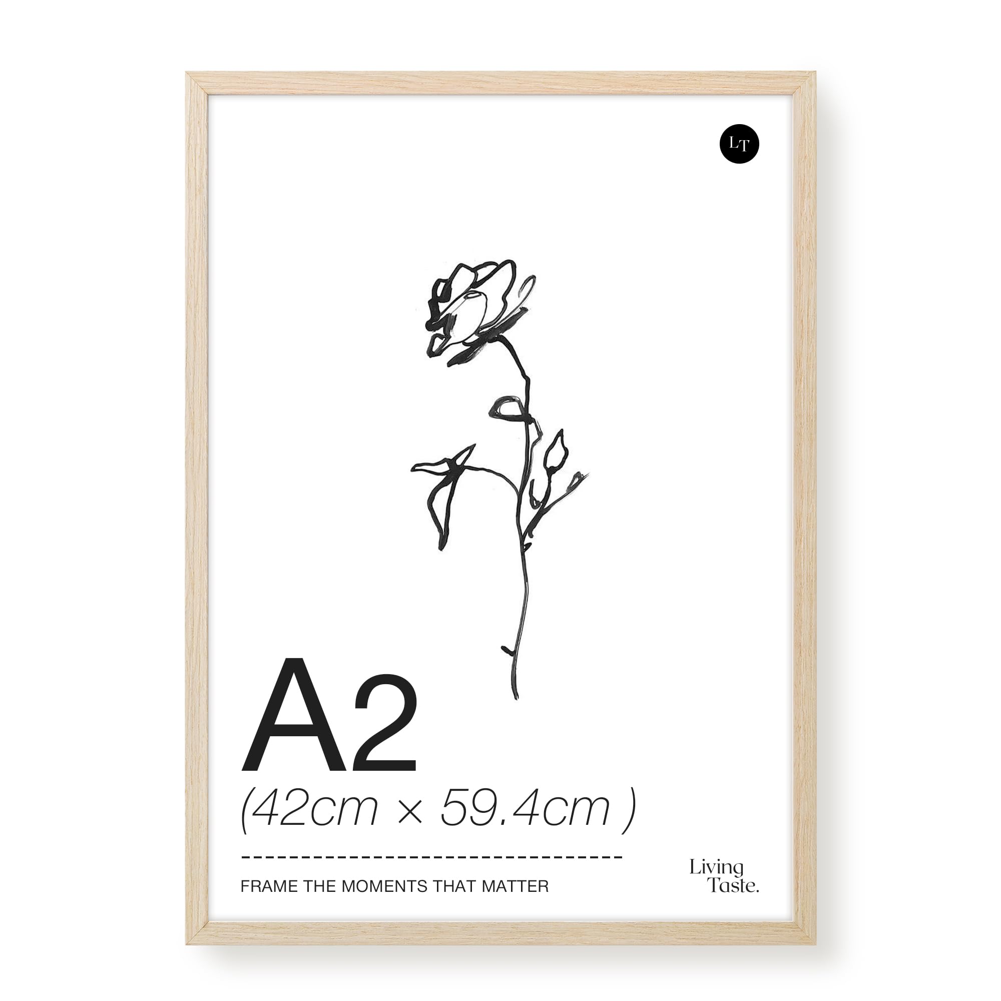 LIVINGTASTE A2 Picture Frame, 42x59.4cm Wood Photo Frame, 1 Pack Natural Oak Finish Wall Frame with Acrylic Front, Ideal for Living Room Wall Art, Studio Decoration and Poster Art Print