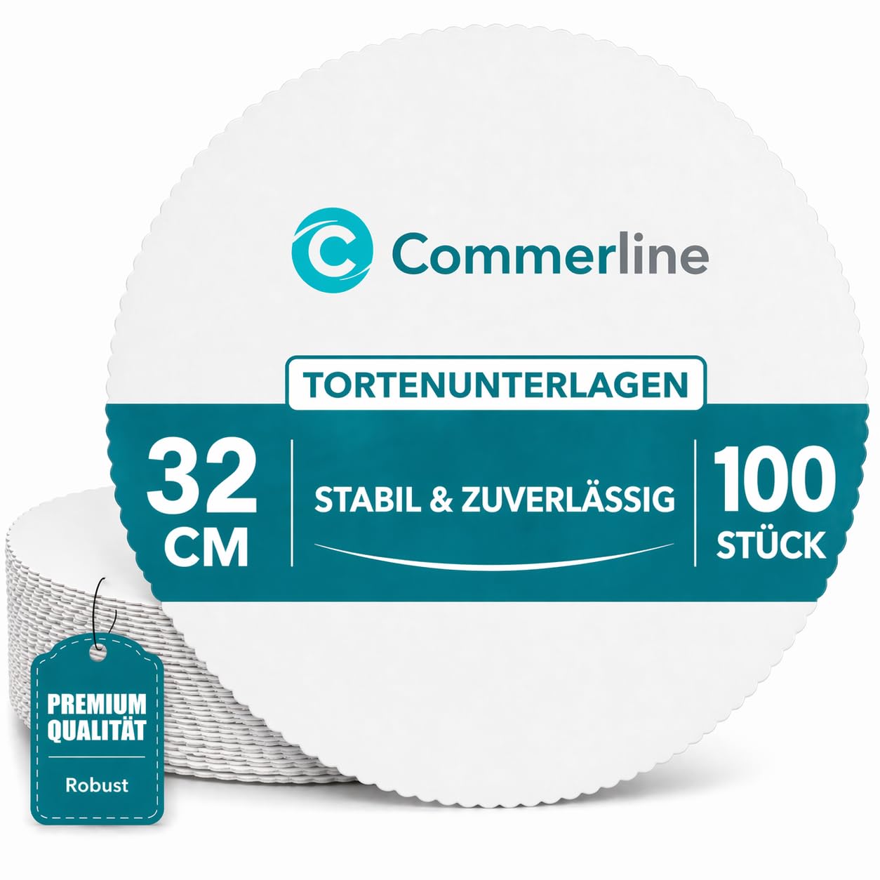 Commerline 100 Pièces Supports à Gâteau | Ronds, Ø 32 cm | Blancs | Carton Épais | Jetables | Tartes et Cheesecakes | Présentation Professionnelle | pour Gâteaux, Fêtes et Horeca
