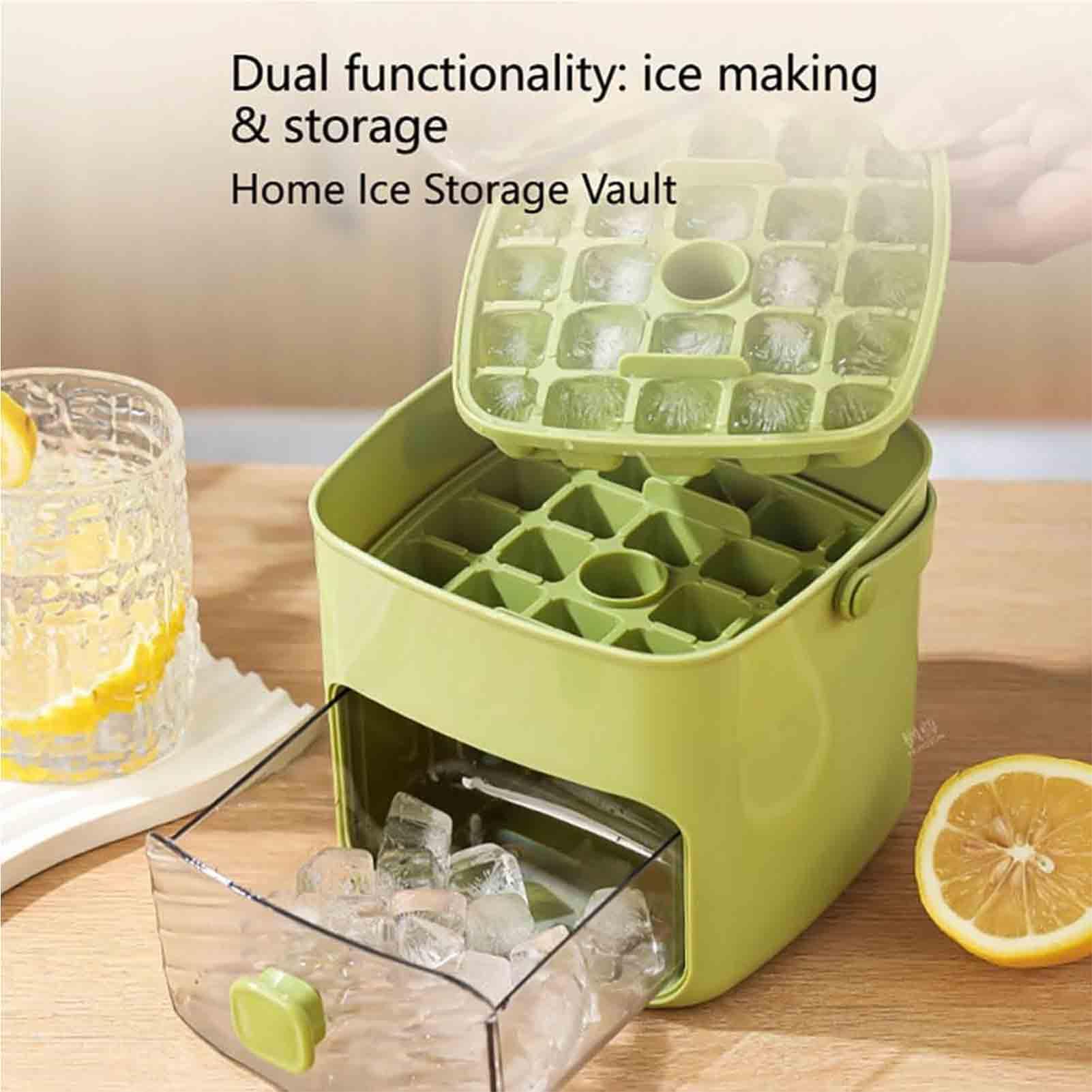 Ice Maker portatile, con coperchio e scatola di stoccaggio 48 Cubes, con Easy Press Lid, Handled Press-Type Ice Cube vassoio a doppio strato, rilascia facilmente cubetti di ghiaccio al tocco di un pul