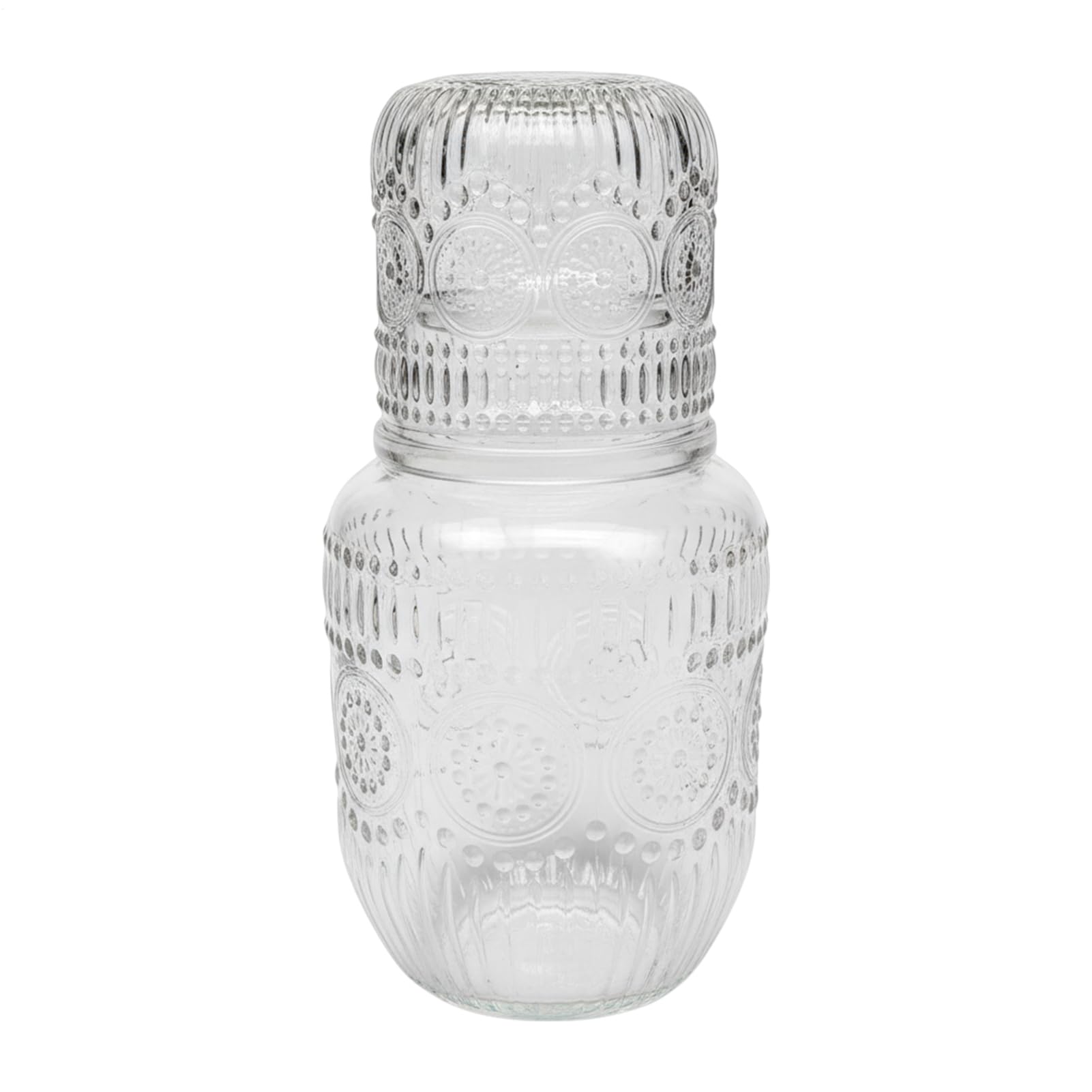 Bedside Water Carafe Set, Snowflake Design Water Kettle Glasses Set Vintage Clear Glass Pitcher for Individual Drinking, Fruit Tea, Juice, Cold Drinks and Milk