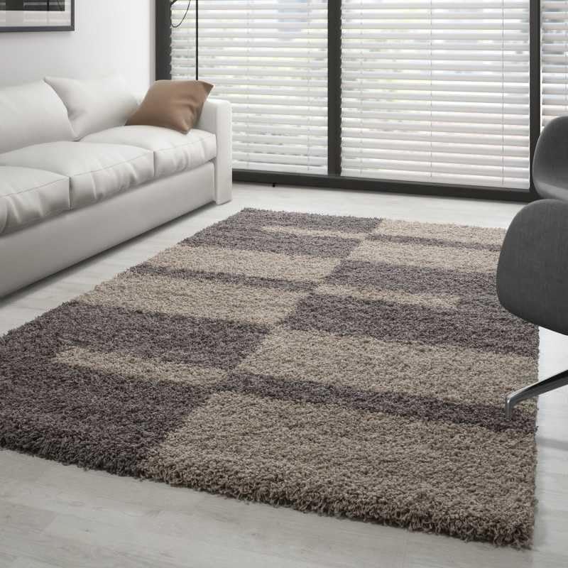 Tapis Gala Shaggy de salon moderne 120x170cm aux finitions épaisses beige