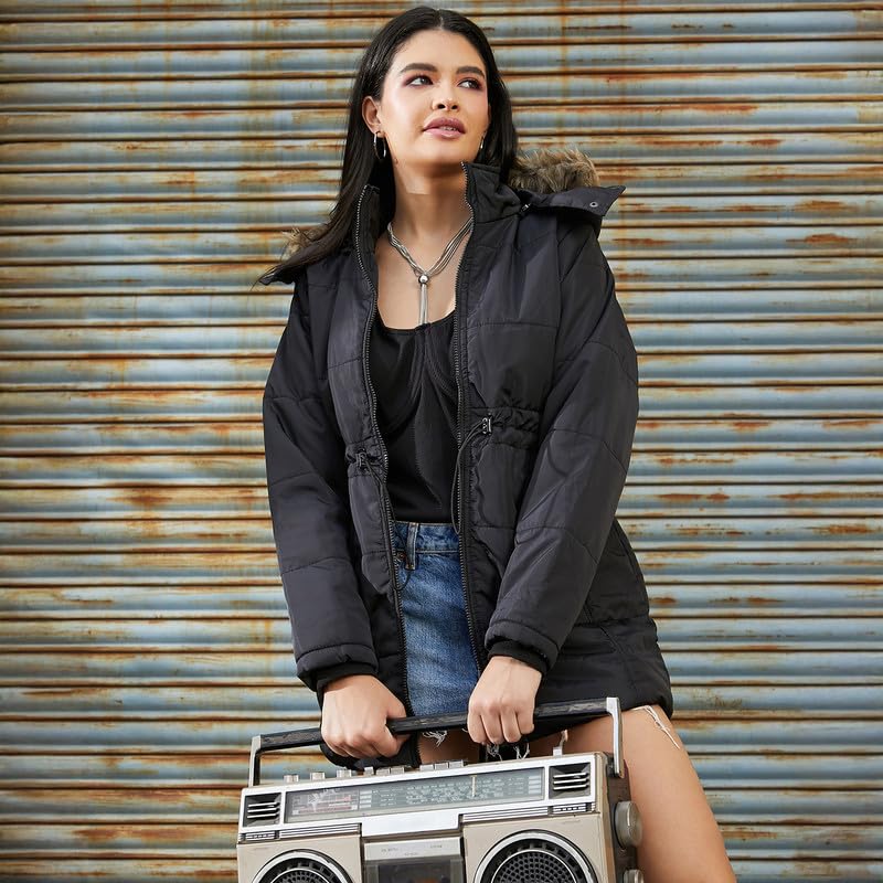 Image of PINACOLADA Women's Fleece-Lined Biker Jacket for Casual Wear | Spread Collar | Long Sleeve | Zipper Closure | Jacket Crafted with Comfort Fit for Everyday Wear