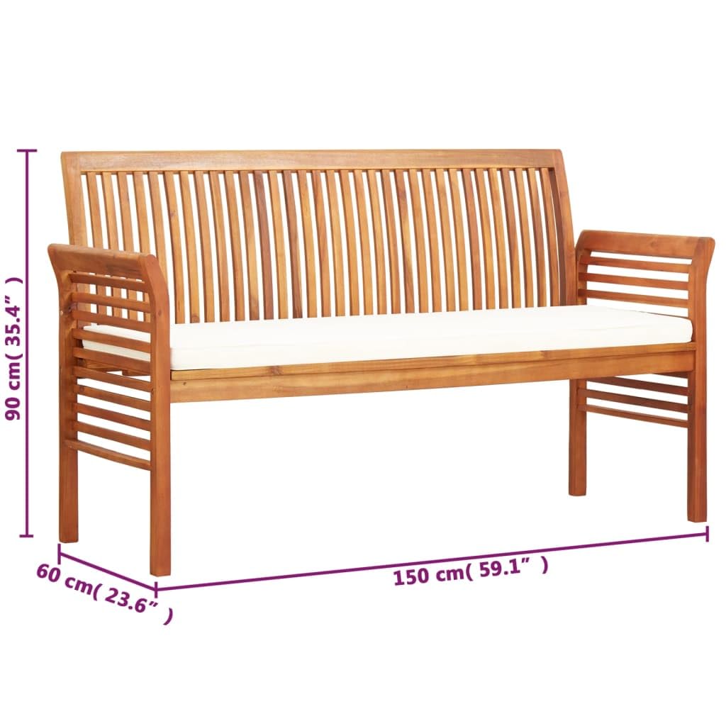 vidaXL Banco de jardín 3 plazas con cojín Madera Maciza Acacia 150 cm