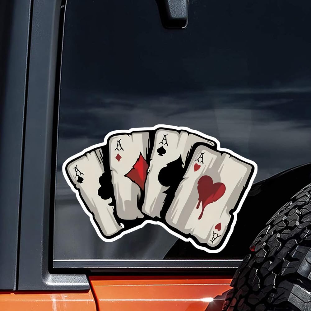 2 adesivi con asso di picche, cuori, club e diamanti, 14 x 9 cm, accessori esterni in vinile impermeabile, adesivi divertenti per auto, camion, moto, pareti, laptop e altro | CZ53