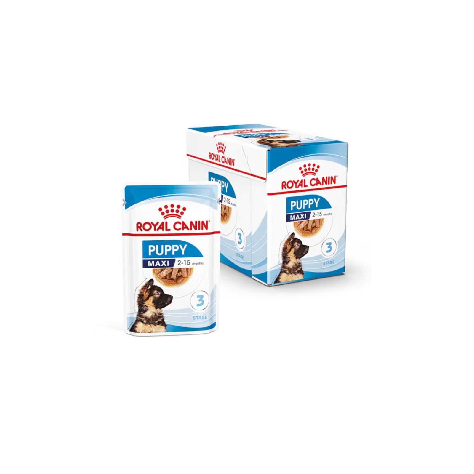 Royal Canin Maxi Puppy | 10 x 140 g | Alimento umido per cuccioli di taglia grande | Fino a 15 mesi di età | Peso finale da 26 a 44 kg | Consistenza morbida per denti da latte