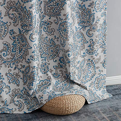 Hlc.me Amalfi Paisley 100% Blackout Room Darkening Thermal Lined Curtain Grommet Panels For Bedroom - Energy Efficient, Complete Darkness, Noise Reducing - Set Of 2 (Blue, 52" W X 84" L) #TOP4