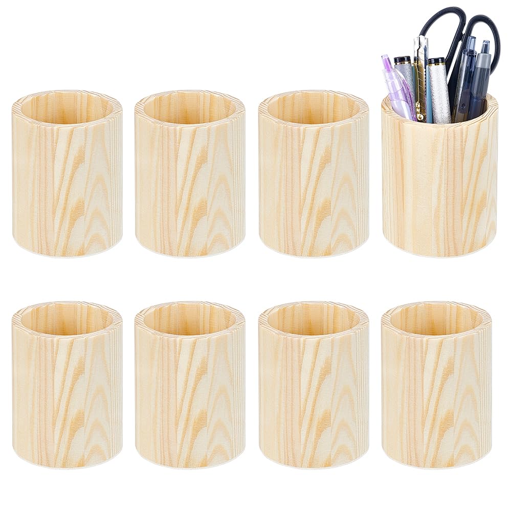 BENECREAT 8pcs Wooden Pencil Holder, Wooden Pen Holder Desktop Organizer Storage for Desk Multi Purpose Use Home School Office Supplies, 8.1x10cm — image 1