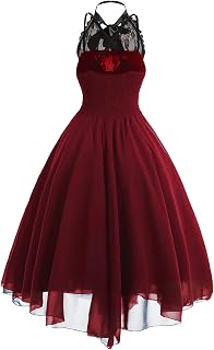 Women Steampunk Gothic Dress Corset Halter Floral Lace Cocktail Dress Handkerchief Hem Halloween Punk Hippie Dress