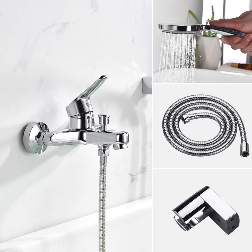 Ibergrif ROMA - Grifo para Bañera, Mezclador de Baño-Ducha Monomando para Instalación en Pared, Cromo